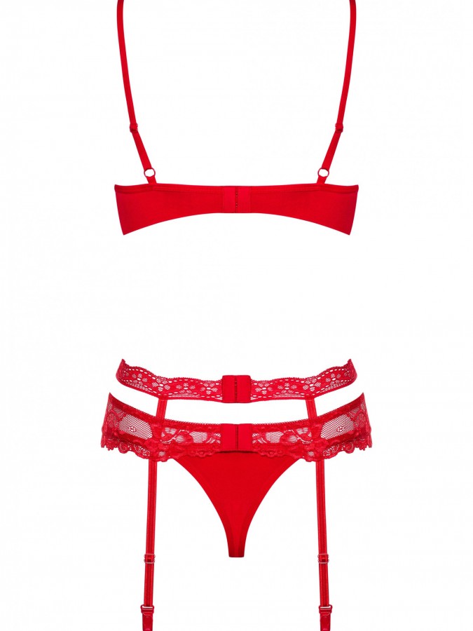 Obsessive Heartina Sexy Set Bra, Garter Belt & Thong Red